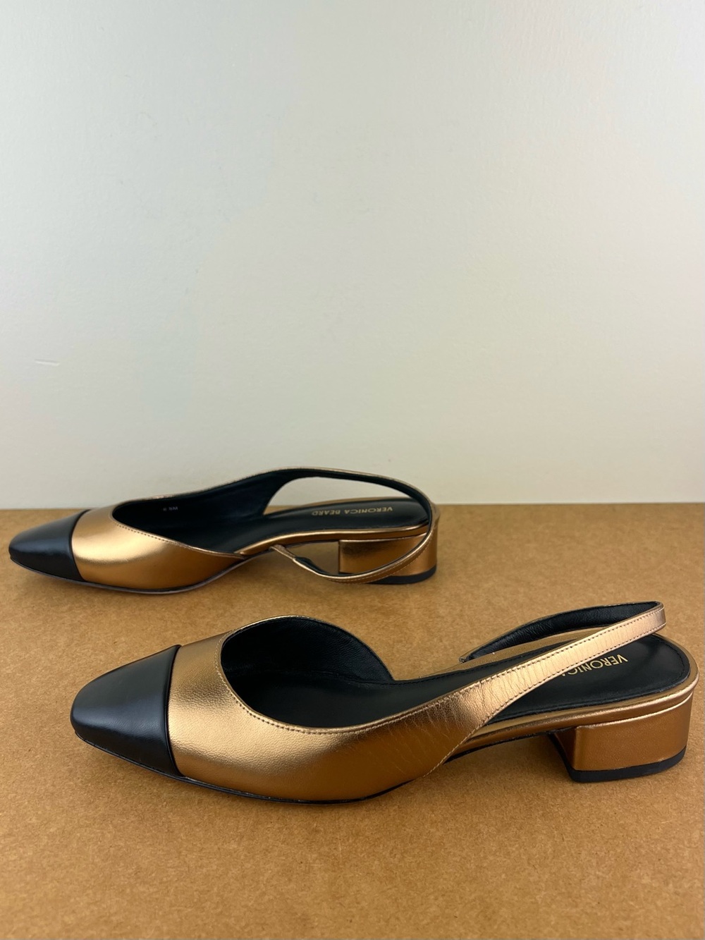 Veronica Beard Metallic Gold and Black Slingback Pumps - Picture 9 of 13